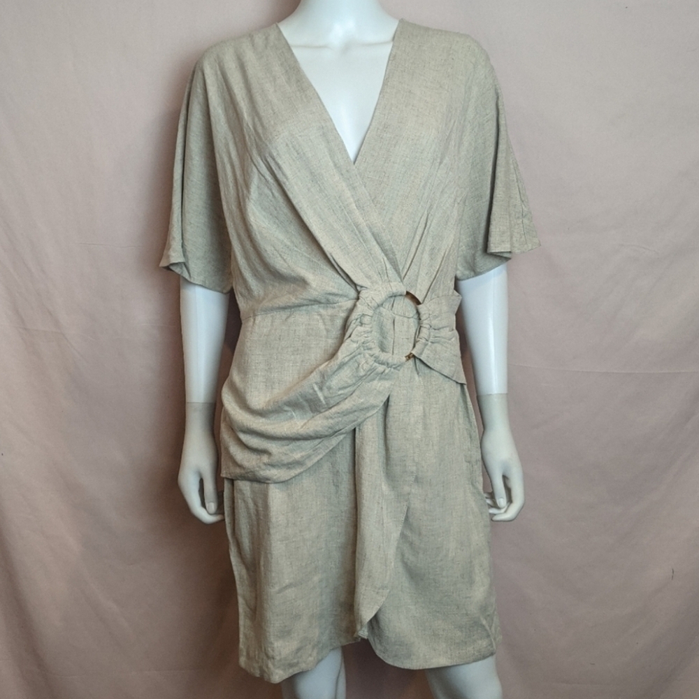 ASOS Linen Blend Ring Detail V Neck Mini Dress size 8